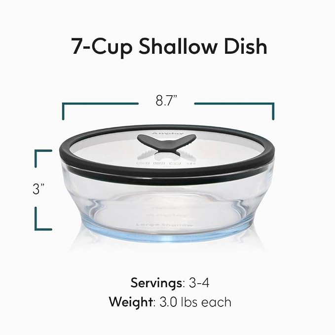Anyday 7-Cup Glass Microwave Steamer Bowl (Clear Black Sesame) | Vegetables, BPA-Free, Vented Lid, Healthy Cooking Container, Broccoli, Veggies, Meal Prep