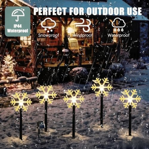 10 Pack Christmas Solar Pathway Lights, Snowflake Outdoor Decorations