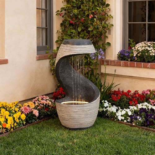 Sunlinua 37" Large S-Shaped Outdoor Water Fountain with Flat Top