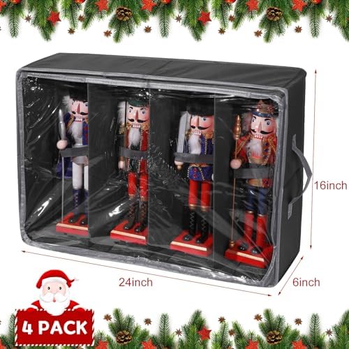 Preboun 4 Pack Christmas Nutcracker Storage Box Clear Top,Black