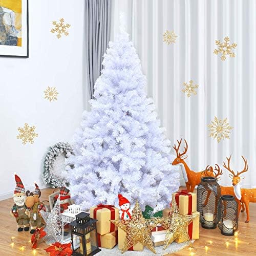 White Artificial Christmas Tree, 6FT Artificial Pine Tree w/Premium PVC Needles & Solid Metal Stand, Easy Assembly, for Indoor & Outdoor Use