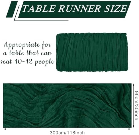 12 Pack Cheesecloth Table Runner 10Ft Christmas Gauze Boho Table Runners for Wedding Decor Bridal Shower Decorations Baby Shower Party(35" x 120")(Emerald Green)