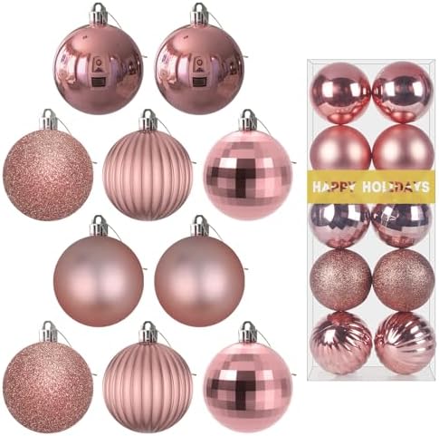 Rose Gold 2.5" Christmas Balls Christmas Tree Decoration Ornaments Shatterproof Hanging Balls for Birthday Halloween Holiday Wedding Decorations Set of 10pcs