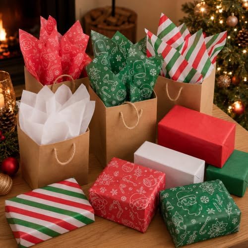 Christmas Tissue Paper - 90 Sheets Xmas Wrapping Paper for Gift Bags Boxes