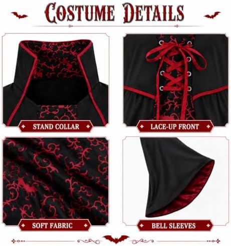 5Pcs Vampire Costume Vampiress Dress Cosplay Outfit for Girls 3-12 Years