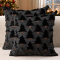 Allorry Christmas Pillow Covers 18x18 inch Set of 2 Black Christmas Decorations Soft Plush Faux Fur Wool Christmas Tree Throw Pillow Cases Winter Holiday Decor for Sofa Living Room PT002J18