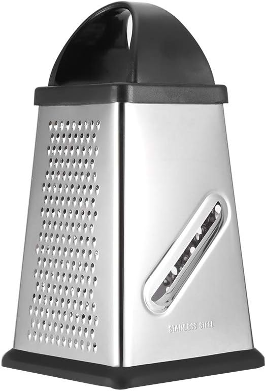Cheese Grater, 4 Sided Box Grater Stainless Steel Cheese Grater Shredder Slicer for Grading Cheeses Fruits Vegetables Chocolates Peeler