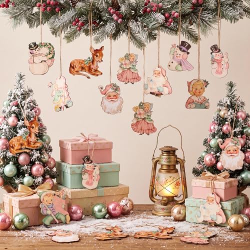 Huwena 36 Pcs Vintage Christmas Tree Ornaments, Classic, Pastel