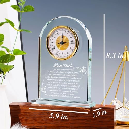 YWHL Best Uncle Birthday Gifts from Niece Nephew, Fathers Day Glass Clock Gifts for Uncle, Laser Engraving Clock Keepsake (Battery not Included)