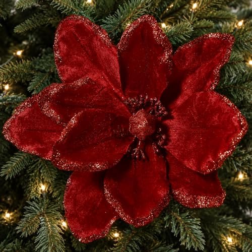 Thiccywoov 8 Pcs Large 12" Christmas Magnolia Flowers, Burgundy