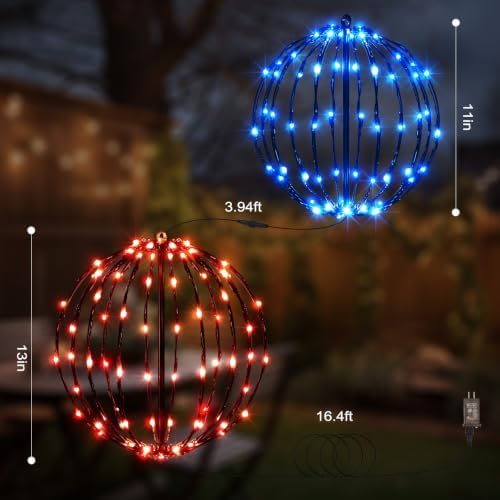 Christmas Decorations,LED Light Balls Outdoor,2 Pack,Red&Blue