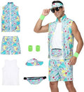 80s Outfit for Men, Neon Retro Workout Costume Set with Accessories
