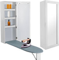 Wall Ironing Board Cabinet Built-in 35" L Ironing Board Fold Down Ironing Board Cabinet with Storage Cabinet, Mirrors, Support Table for Home Apartment, White 14" L x 6.9" W x 37.4" H