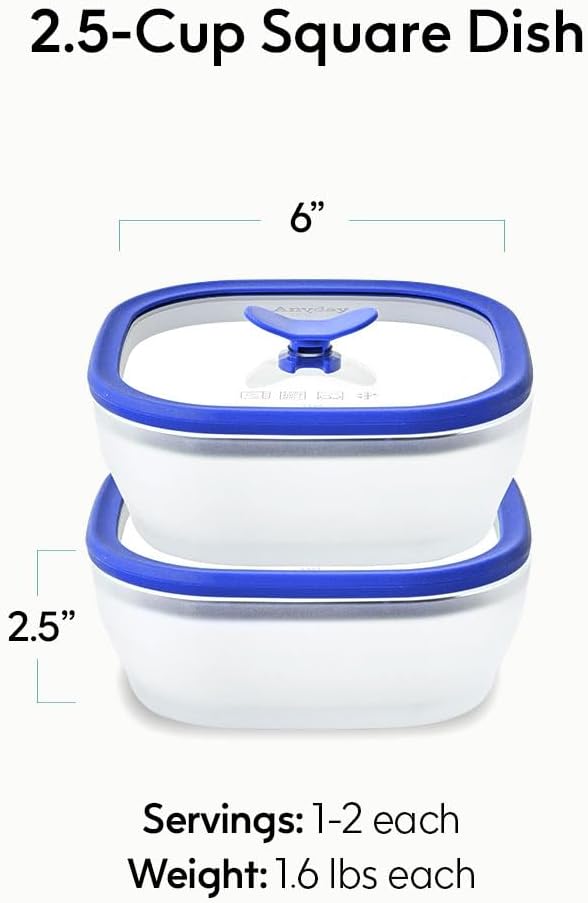 Anyday 2 Pack 2.5 Cup Glass Lunch Containers (Blueberry) | Microwavable, Microwave Safe, Bowls with Lids, for Work, Food Storage, Bento Box Meal Prep