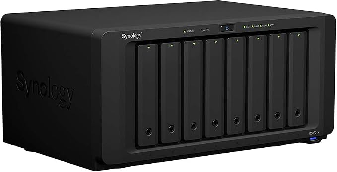 Synology DiskStation DS1821+ NAS Server with Ryzen 2.2GHz CPU, 32GB Memory, 64TB HDD Storage, 1TB M.2 NVMe SSD, 4 x 1GbE LAN Ports, DSM Operating System
