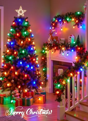 Minetom 50Ft Christmas Lights Outdoor, with 50 LED Matte Bulbs, Multicolor