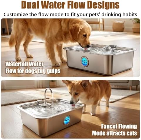 Casfuy ZT-80 Ultra-Large Quiet Stainless Steel Dog Water Fountain, 4.75-gal