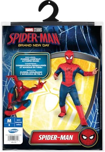 MARVEL Spider-Man Brand New Day Official Youth Halloween Costume - Premium Quality Padded Jumpsuit with Pull On Fabric Mask