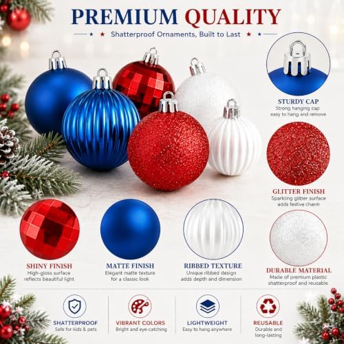 Lunmon 64 Pcs Spider Christmas Balls Ornaments Patriotic Tree Decorations