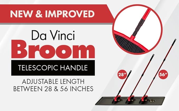 Da Vinci Angle Broom Dustpan Combo Set – Pack of 2, 16" Curved Head, 52" Adjustable Telescopic Handle, Soft PVC Bristles, Indoor Outdoor Broom and Dustpan Set for Kitchen, Pet Hair, Dust & Debris