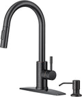 FORIOUS Oil Rubbed Bronze Kitchen Faucet with Soap Dispenser, High Arc Modern Sink Faucet with Pull Down Sprayer and Deck Plate Fit for 1 or 3 Hole for Pot Filler Bar Farmhouse Laundry Rv, ORB