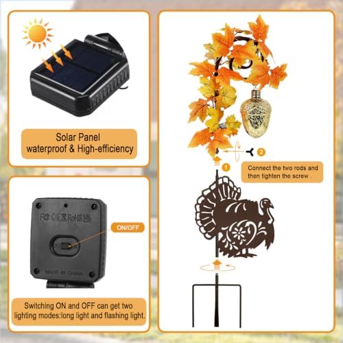 Thanksgiving Decorations Outdoor,Metal Turkey Solar Lights Garden Stakes