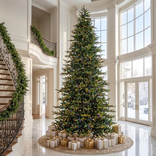 Glitzhome 15ft Prelit Christmas Tree, Green Full Artificial Christmas Tree Vibrant Evergreen Fir w/5,000 Warm White/Multi-Color Chasing and Twinkling Lights, 13,459 PE&PVC Branch Tips, Simple Setup