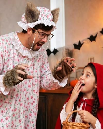 Big Bad Wolf Costume Adult, 5-Piece Granny Wolf Outfit for Men and Women