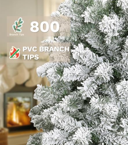 DWVO 6ft Snow Flocked Artificial Christmas Tree with 880 Tips