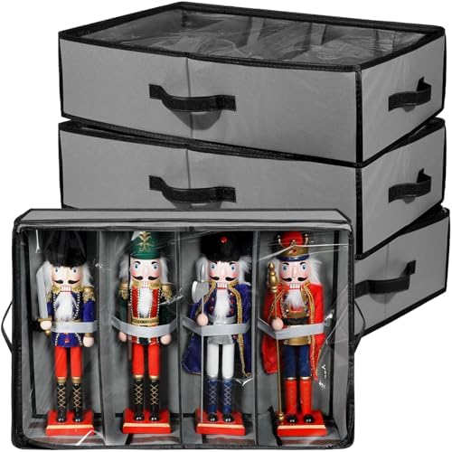 Preboun 4 Pack Christmas Nutcracker Storage Box Clear Top,Gray