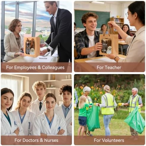 84 Pcs/12 Sets Employee Appreciation Gifts Bulk - Includes 16oz Glass Cups with Bamboo Lid, Positive Crochet, Inspirational Notebooks with Pens, Kraft Paper Gift Bags & Straw - Thank You Gifts for Coworkers, Teachers, Staff & Team