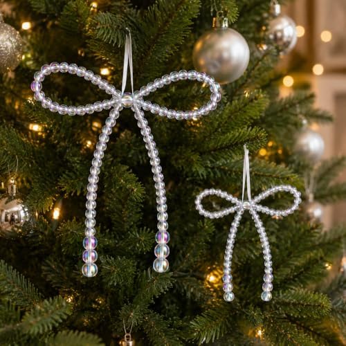 DIYDEC 24pcs Christmas Bow Ornament 7&4.5In Tree Topper Hanging Decor