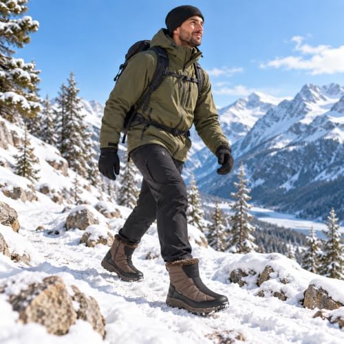 SILENTCARE Men's Waterproof Winter Snow Boots: Warm Fur Lined, Side Zipper