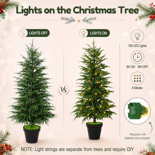 4FT Christmas Tree with Light, Norfolk Pine Tree Decor for Xmas 2 Pack