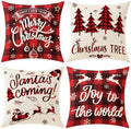 Plaid Christmas Pillow Covers 18x18 Buffalo Check Set of 4 Red Black Christmas Decorations Farmhouse Throw Pillow Covers Winter Holiday Linen Cushion Case for Home Sofa Couch Bed Chair