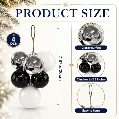 Roowest 4 Sets Large Christmas Ball Clusters Ornaments Black White Clear