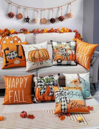 multiwins Fall Pillow Covers 18x18 4Pcs Double-Sided Print for Home Decor