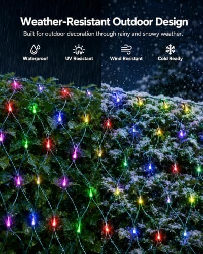 Christmas Net Lights Outdoor for Bushes 2.8 x 10 ft, DIY Patterns, 300 RGB LEDs with Green Wire, App & Remote Control, Music Sync Timer for Outdoor Christmas Lights