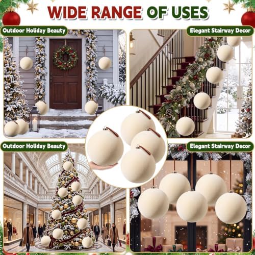Weysat 6 Pcs 8 Inch Giant Velvet Christmas Ball Ornaments, Cream White
