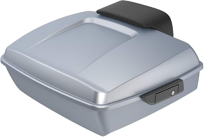 Advanblack Road Glide Tour Trunk Pack Barracuda Silver Denim Chopped Tour Trunk Pack Backrest Pad for '97-'25 Harley Touring Road King Street Glide Electra Glide CVO models