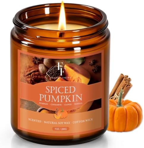 Fall Candle, Spiced Pumpkin Scented Candles for Home, Natural Soy Autumn Candle Aromatherapy Candle, 7 oz Jar Candles Fall Gifts for Women Men