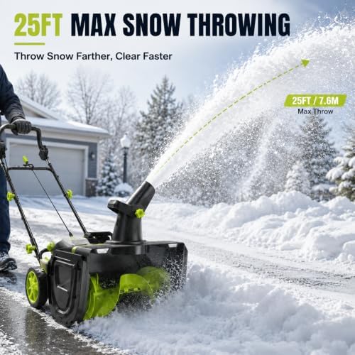 Battery Snow Blower, 4 Batteries, Up to 60 Min, 25FT Snow Throw