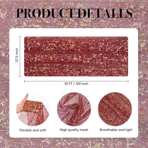 Artoid Mode 2-Pack Burgundy Gold Gauze Table Runner 10FT, Glitter Metallic Foil Sheer Dining Wedding Anniversary Holiday Birthday Table Decor for Home Party