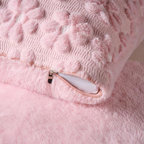 Softalker Spring Decorative Throw Pillow Covers 20 x 20 Inch Set of 2, Farmhouse Summer Floral Daisy Soft Faux Fur Cushion Covers, 3D Pillow Cases for Couch Bedroom Living Sofa Room Home Decor, Pink