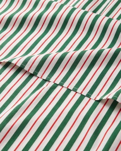 Christmas Sheet Set, Cabana Stripe, Holiday Xmas Bedding Set - Twin Size