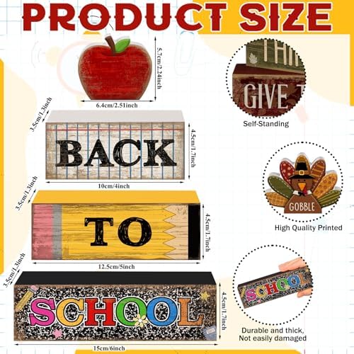 Lineshading 4 Pcs Back to School Table Decor Wooden Apple Blocks Sign