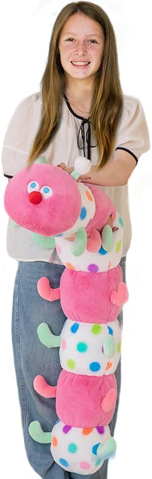 ELAINREN Long Pink Caterpillar Stuffed Soft Pillow/35.4''