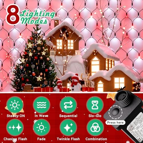LitHome 14.8FT x 5FT Christmas Net Lights Outdoor Waterproof Connectable