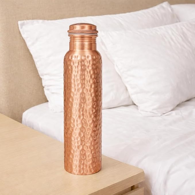 Copper Water Bottle,Hammered Ayurvedic Pure Copper Bottle With Brush For Drinking - Drink More Water, Lower Your Sugar Intake And Enjoy The Health Benefits Immediately 32 Oz (950 ml) Extra large