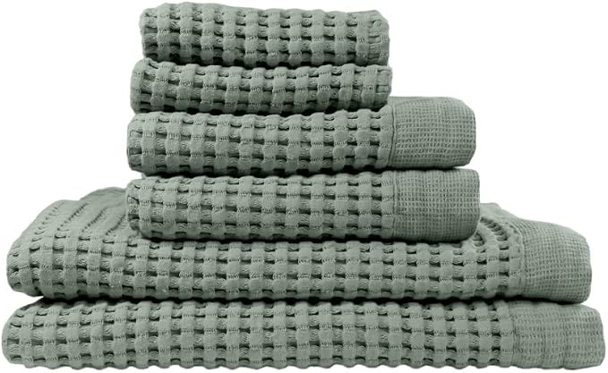 GILDEN TREE Waffle Towel Set Quick Dry Thin | 2 Bath Towels | 2 Hand Towels | 2 Washcloths, Modern Style (Sage Grey)